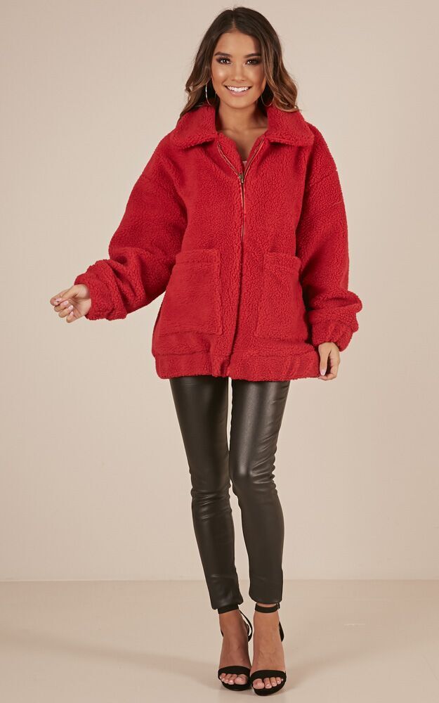 Point Blank Jacket in Red Teddy