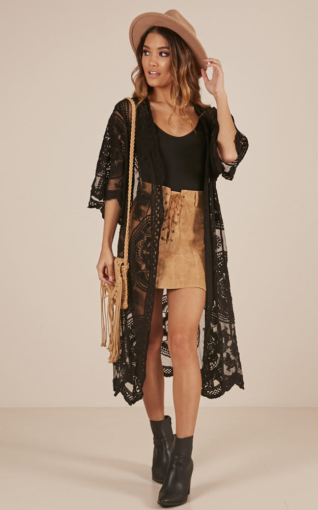 Off The Grid Bell Sleeve Kimono in Black