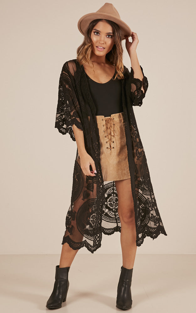 Off The Grid Bell Sleeve Kimono in Black