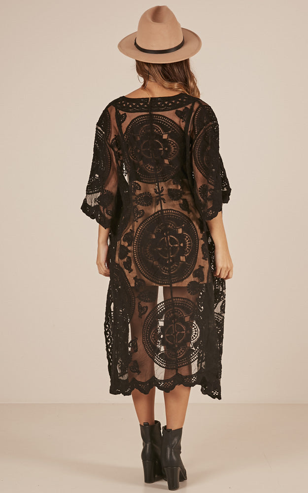 Off The Grid Bell Sleeve Kimono in Black