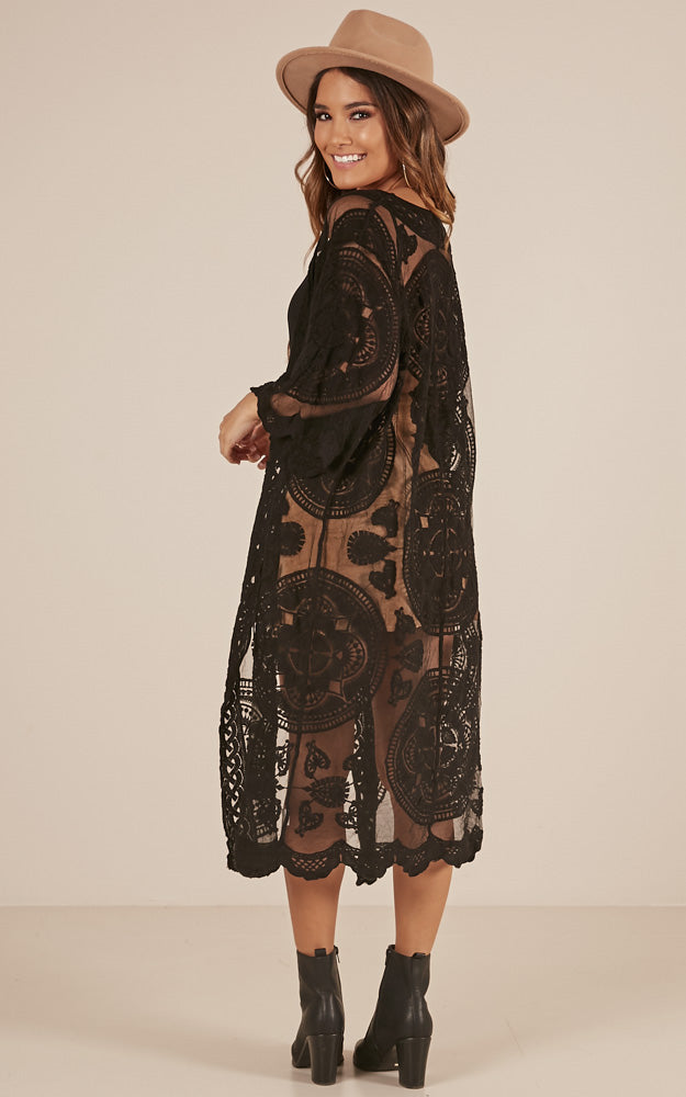 Off The Grid Bell Sleeve Kimono in Black
