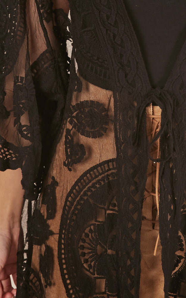 Off The Grid Bell Sleeve Kimono in Black