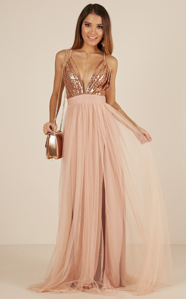 The Last Kiss Maxi Dress In Rose Gold