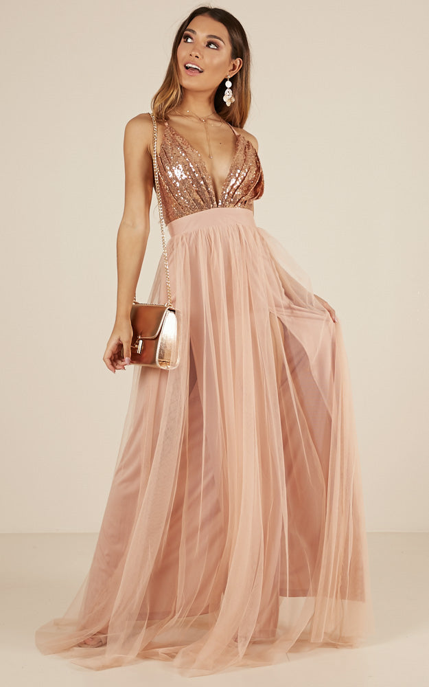 The Last Kiss Maxi Dress In Rose Gold