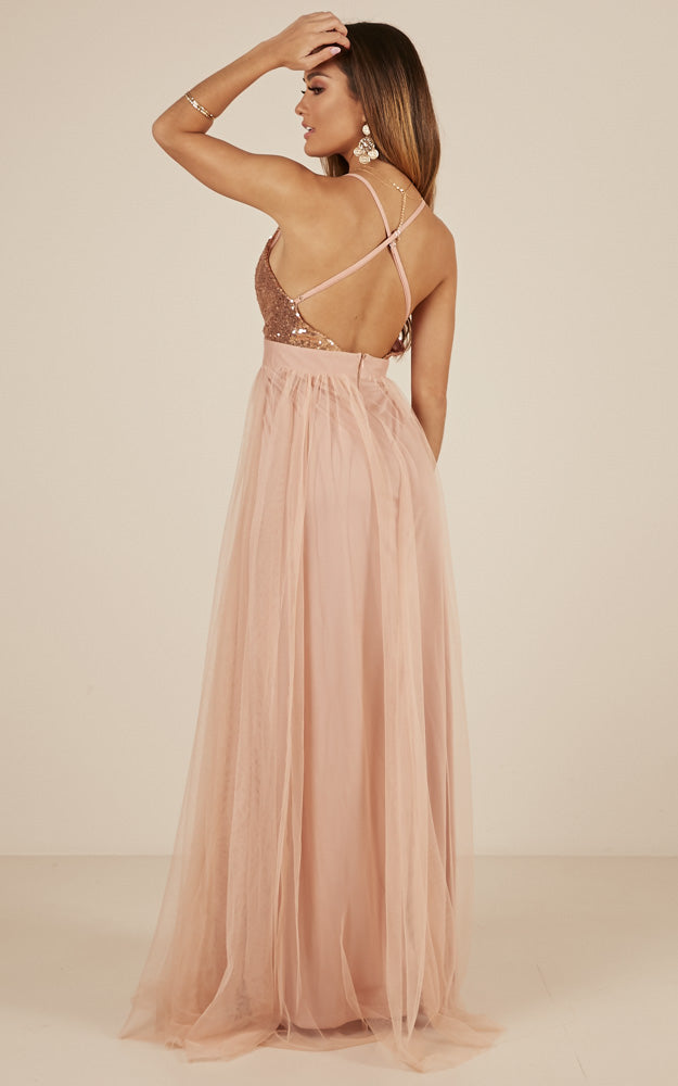 The Last Kiss Maxi Dress In Rose Gold