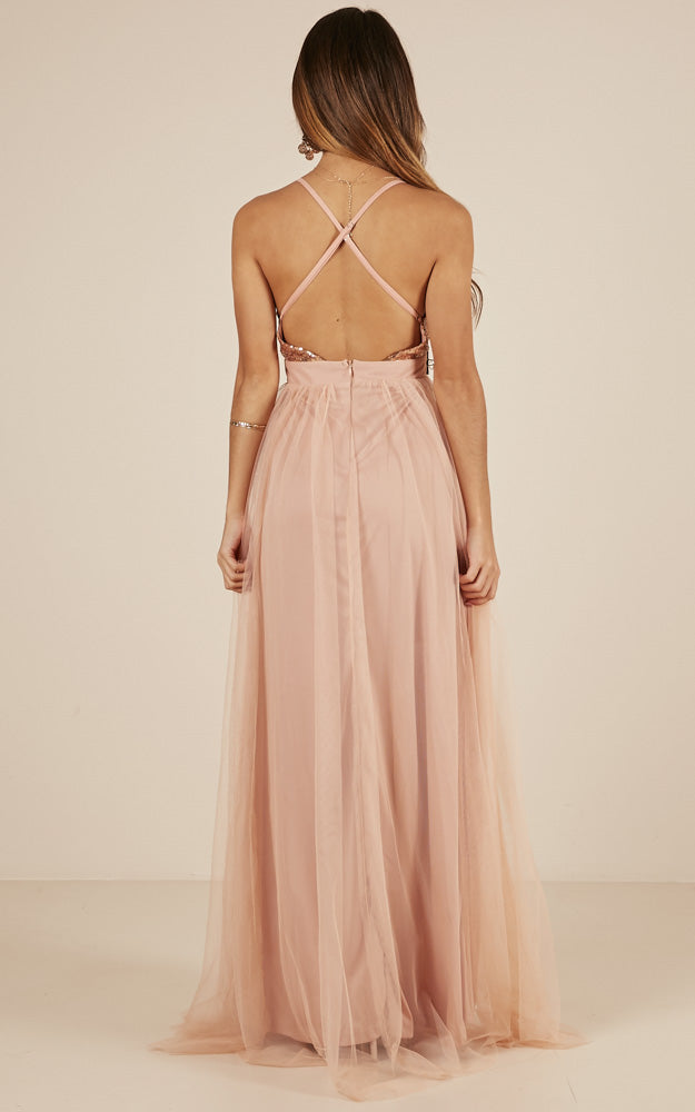 The Last Kiss Maxi Dress In Rose Gold