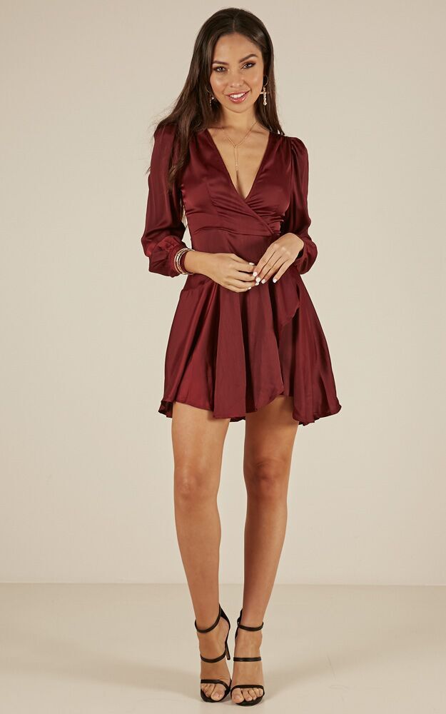 Casino Nights Dress In Wine Sateen