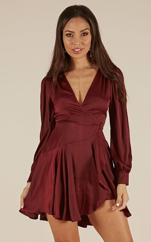 Casino Nights Dress In Wine Sateen