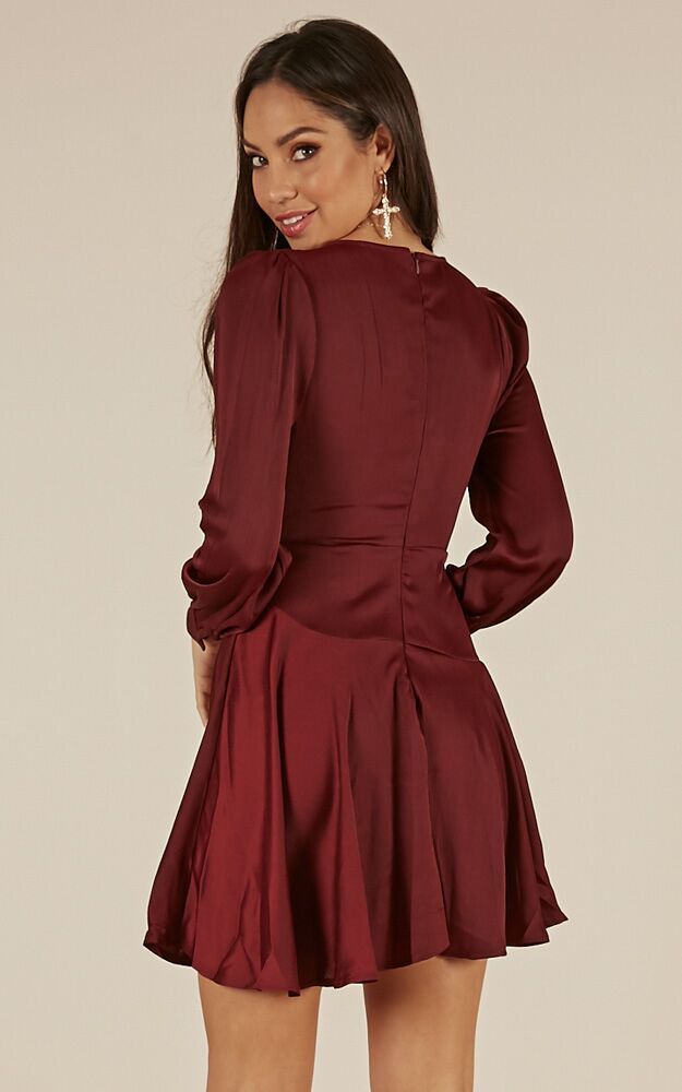 Casino Nights Dress In Wine Sateen