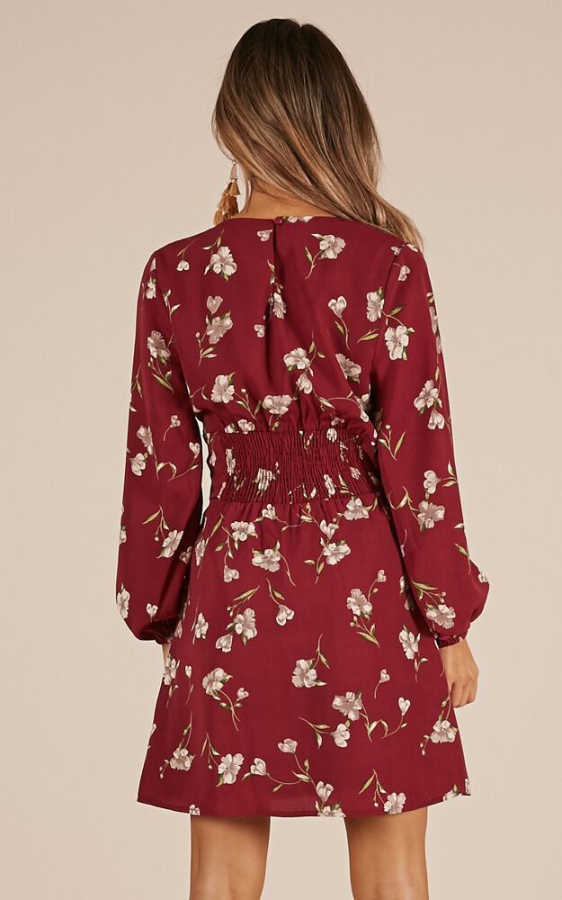 Pick A Place Dress In Wine Floral