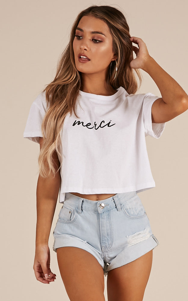 Merci Cropped Tee In White