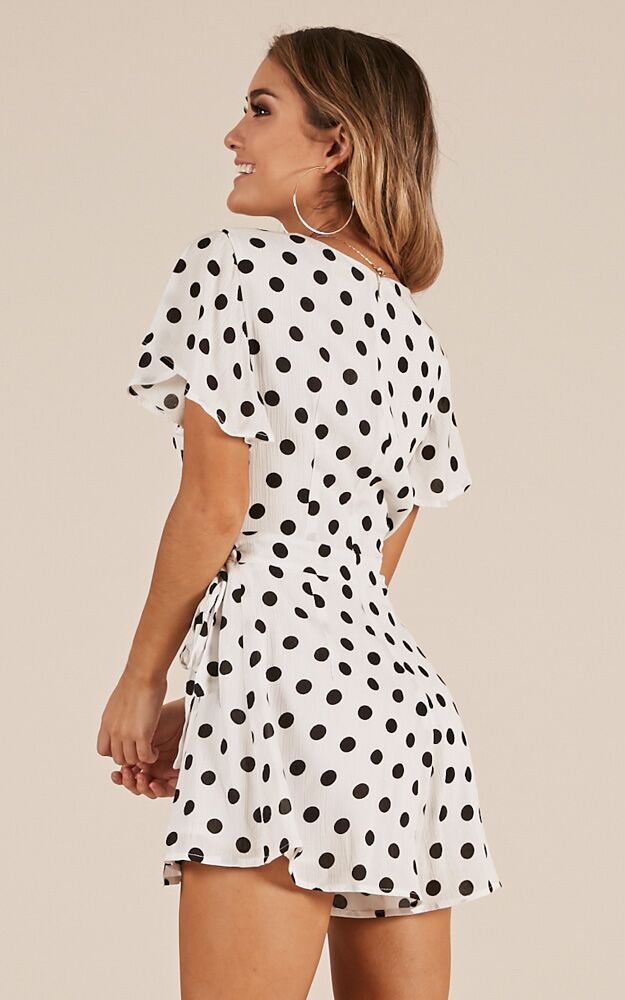 Gazey Eyes Playsuit In White Polkadot
