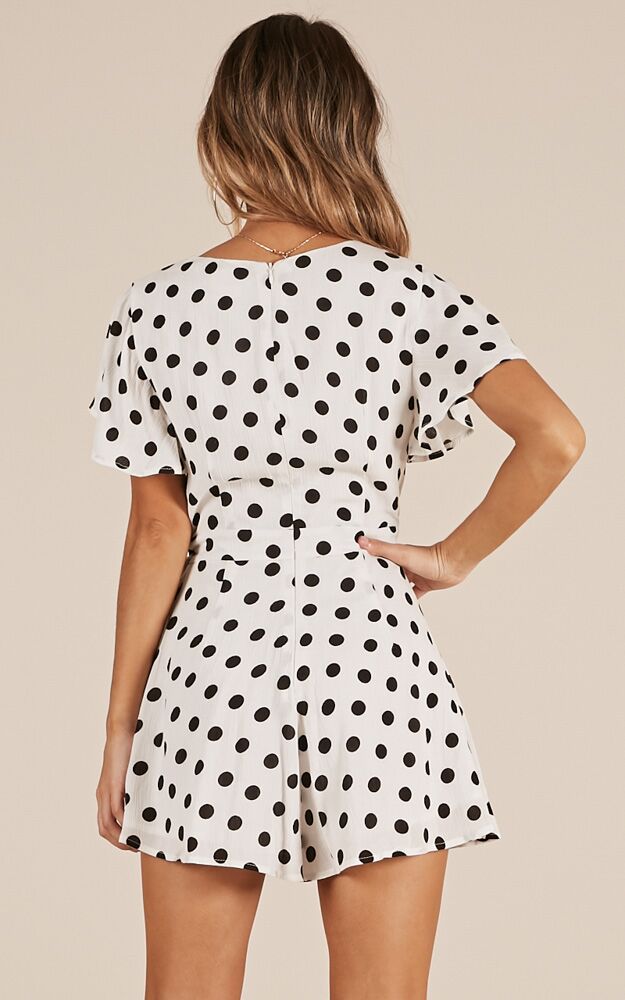 Gazey Eyes Playsuit In White Polkadot