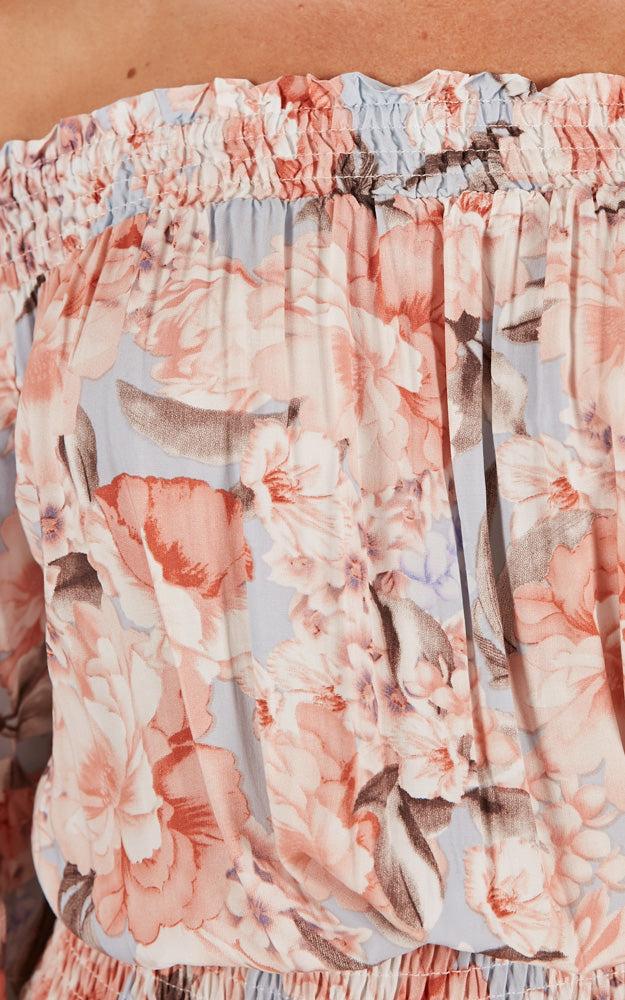 Leah Maxi Dress In Peach Floral