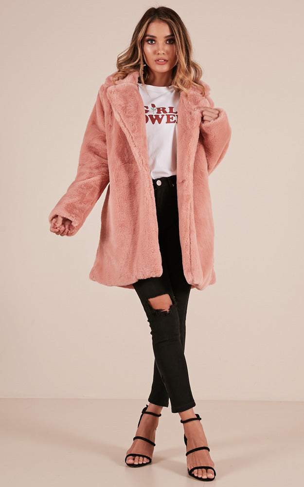 End Of Time Fur Coat In Blush
