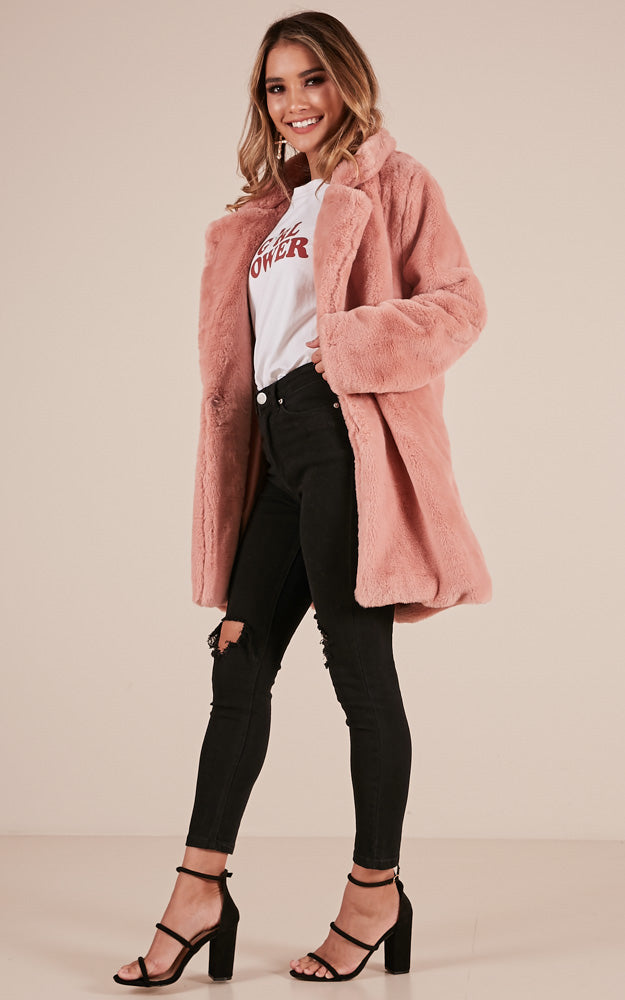 End Of Time Fur Coat In Blush