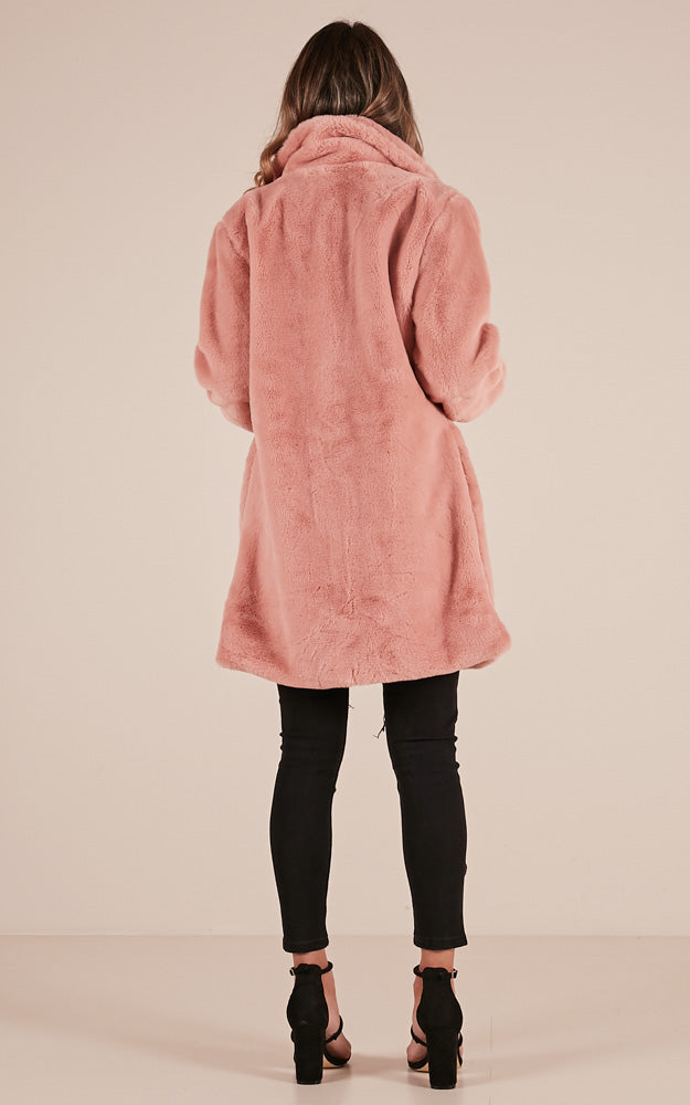 End Of Time Fur Coat In Blush