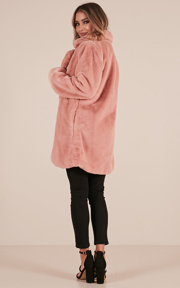 End Of Time Fur Coat In Blush