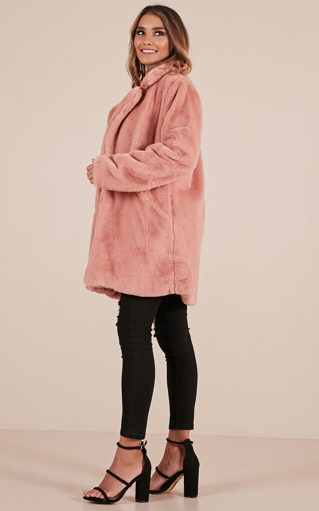 End Of Time Fur Coat In Blush
