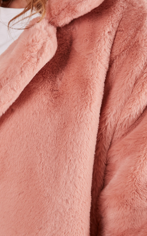 End Of Time Fur Coat In Blush