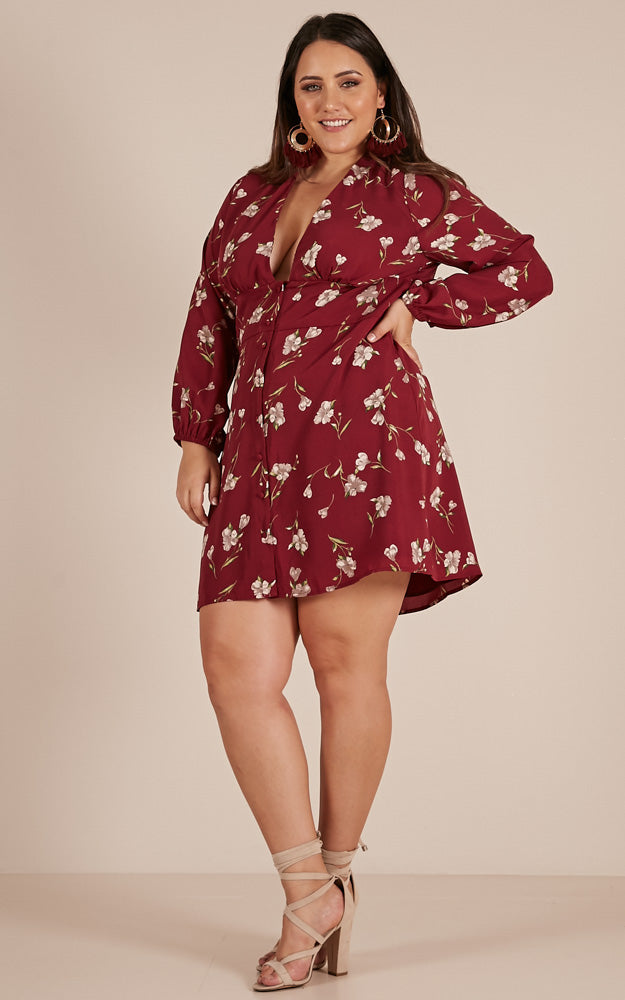 Pick A Place Dress In Wine Floral