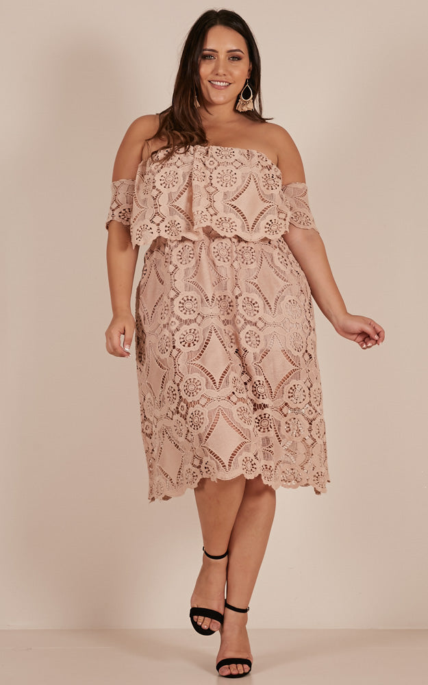Get Ready Dress In Beige Lace