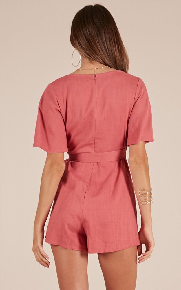 Friend Zone Playsuit In Dusty Rose Linen Look
