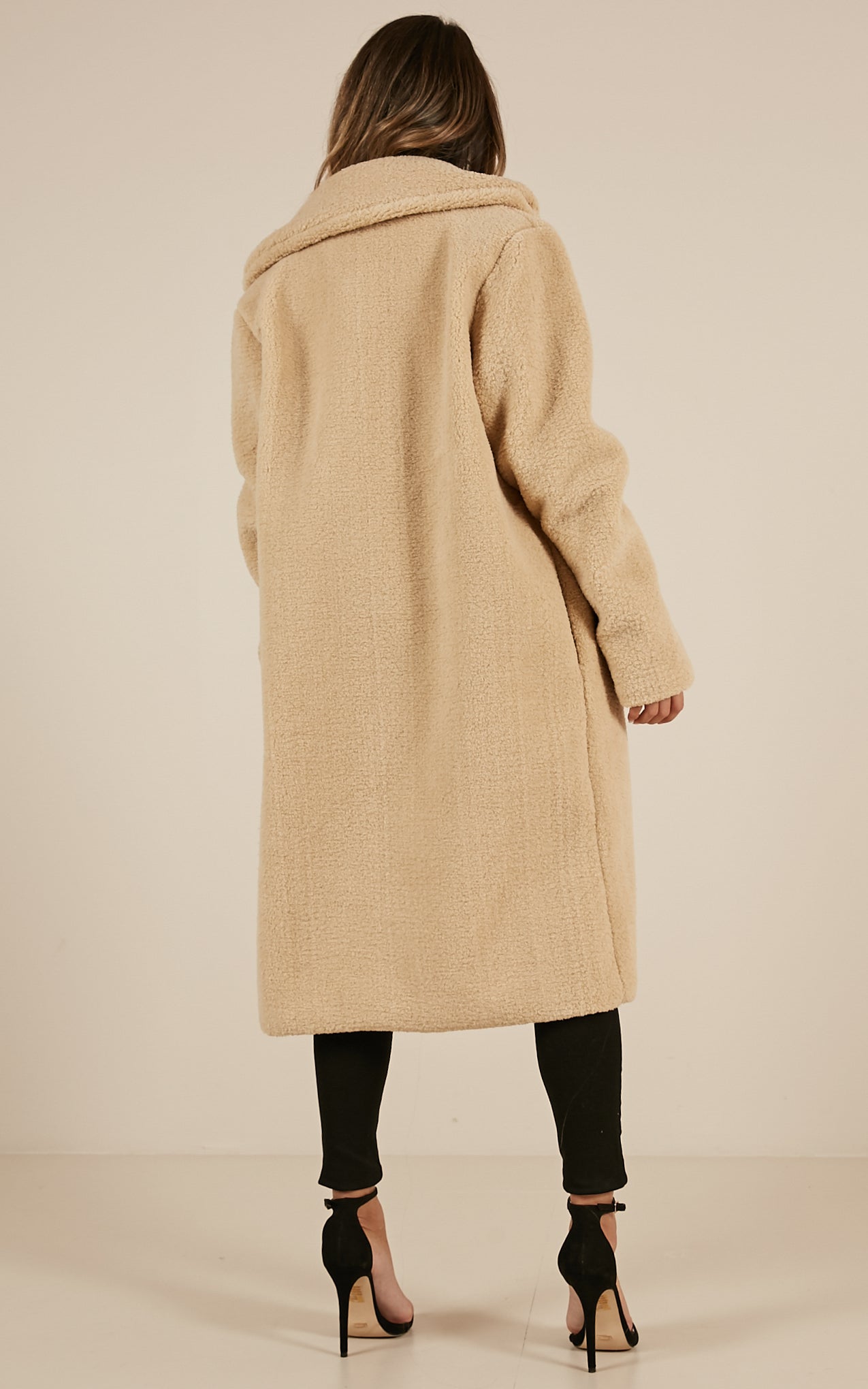 Reach Up High Coat In Beige Teddy