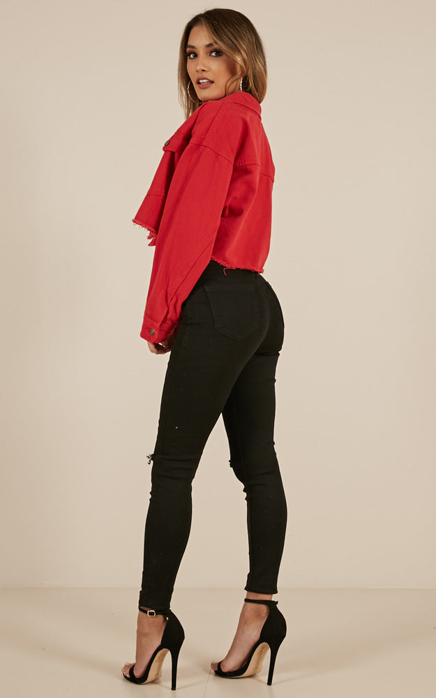Chase The Sun Denim Jacket In Red