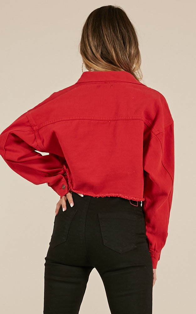 Chase The Sun Denim Jacket In Red