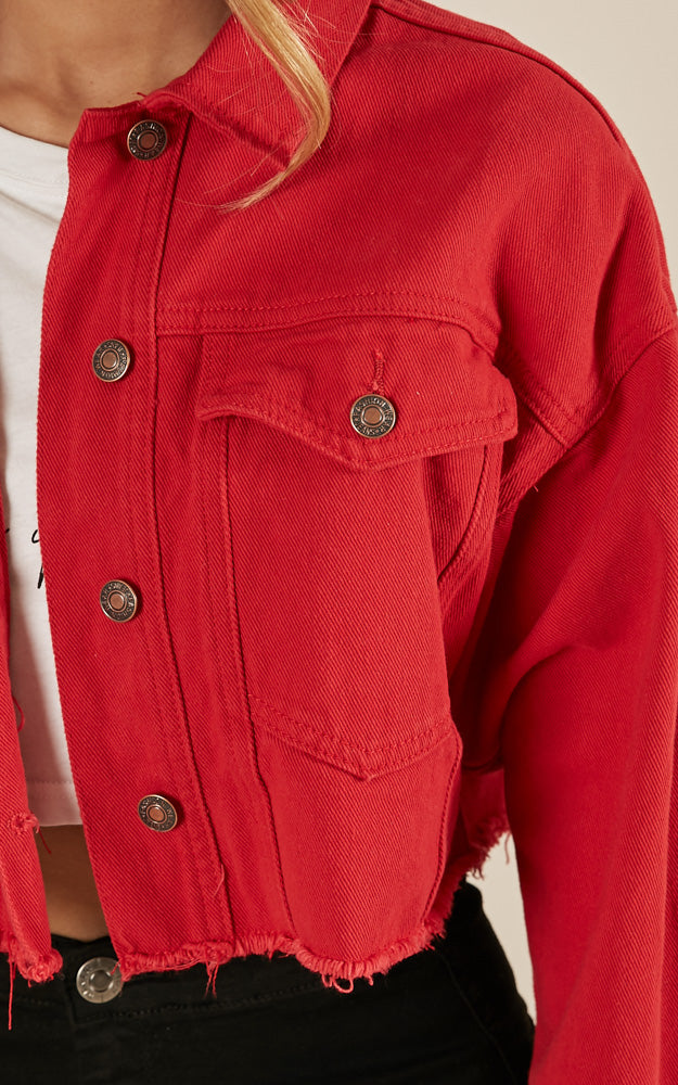 Chase The Sun Denim Jacket In Red
