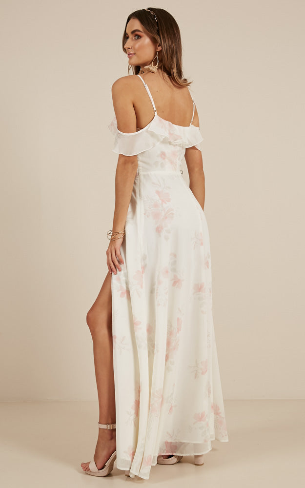 Sway Away Maxi Dress In White Floral