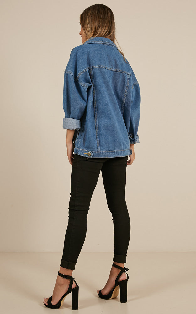 Billy Jean Jacket In Mid Wash Denim