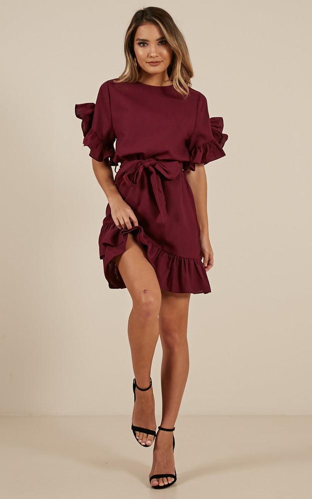 Caption This Dress In Wine Linen Look