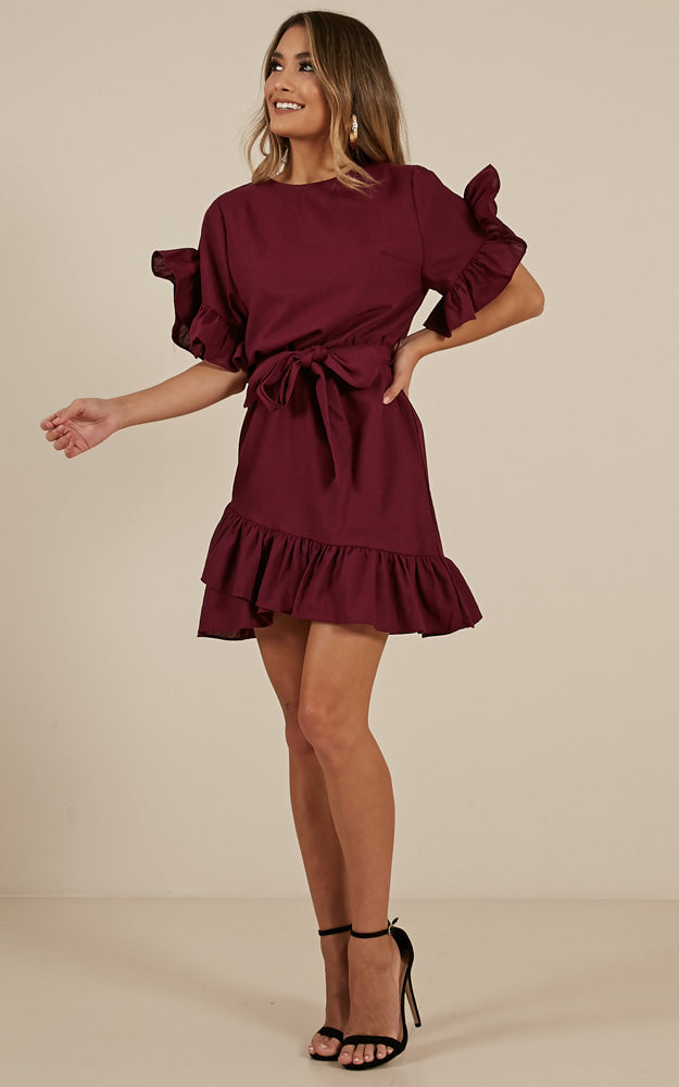 Caption This Dress In Wine Linen Look