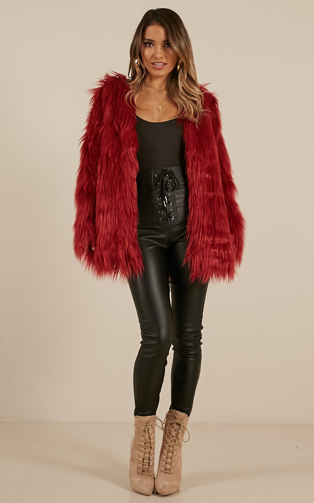 Faux Real Coat in Wine