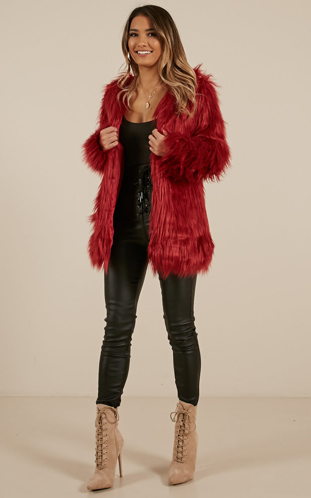 Faux Real Coat in Wine