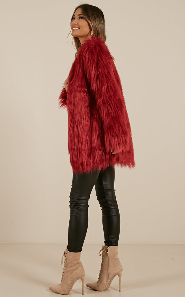 Faux Real Coat in Wine