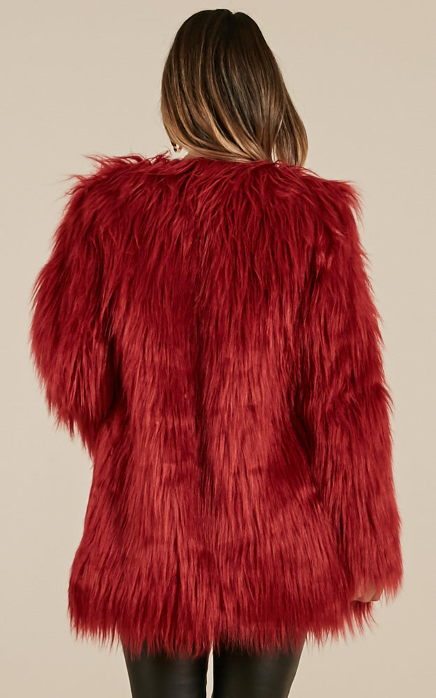 Faux Real Coat in Wine