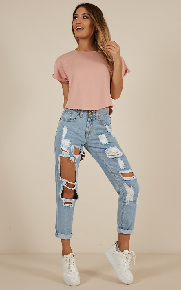 Hailey Ripped Jeans In Light Wash Denim