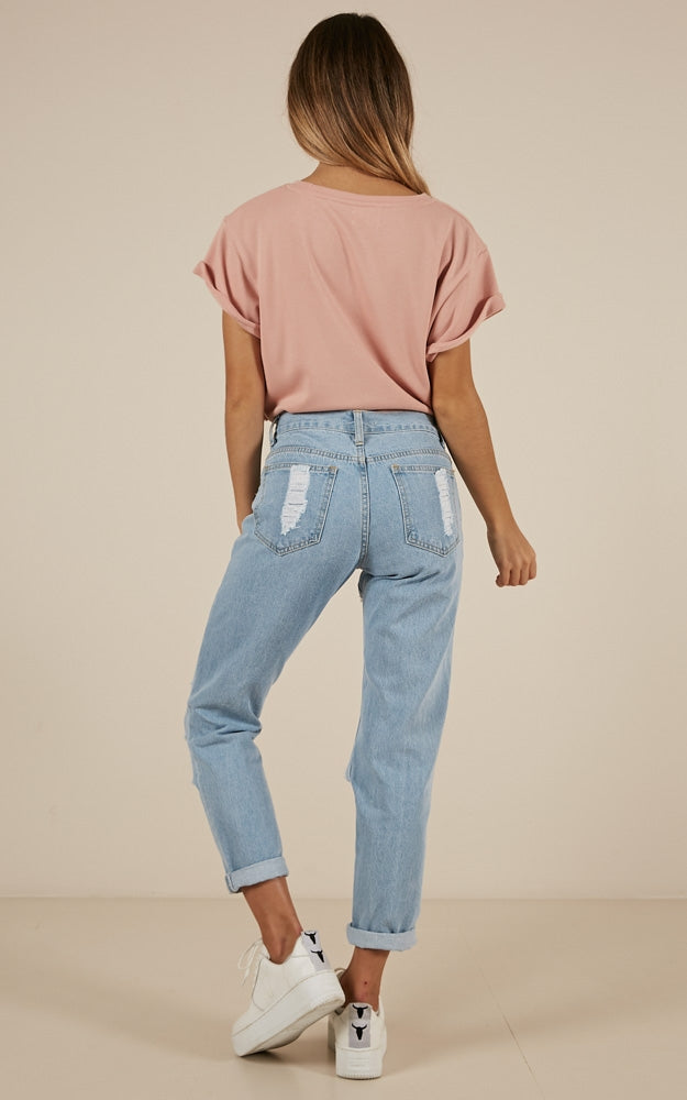 Hailey Ripped Jeans In Light Wash Denim