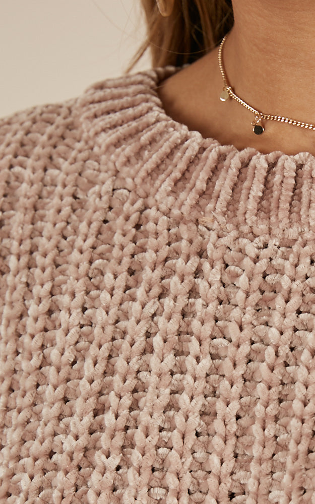 Bad At Surprises Velvet Knit Sweater in Beige