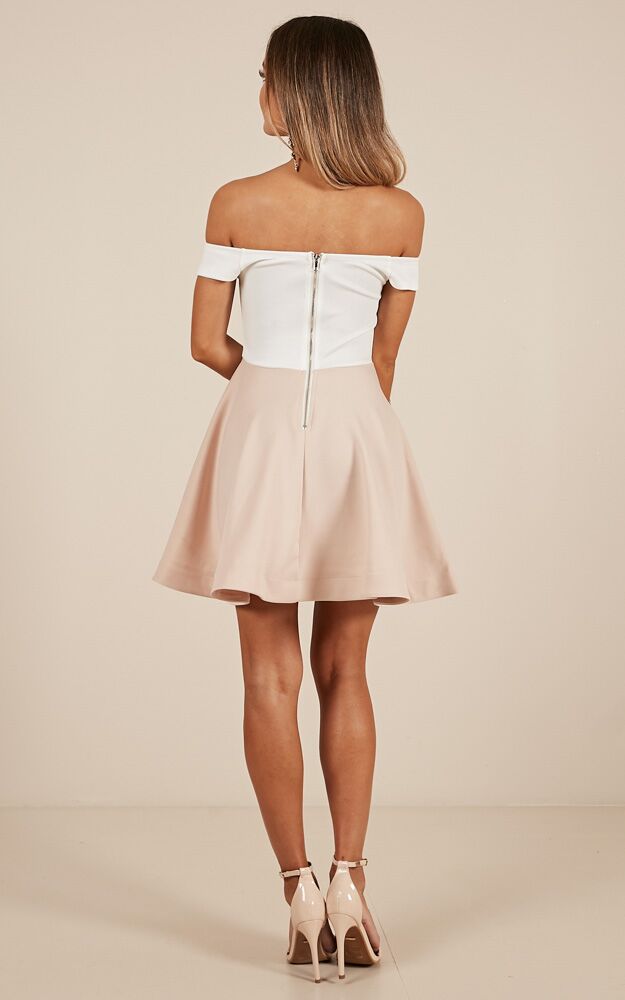Meet Me Dress In White And Mocha