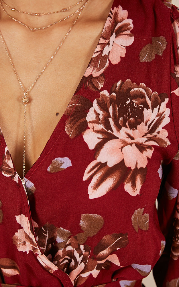 Wildfire Playsuit In Wine Floral