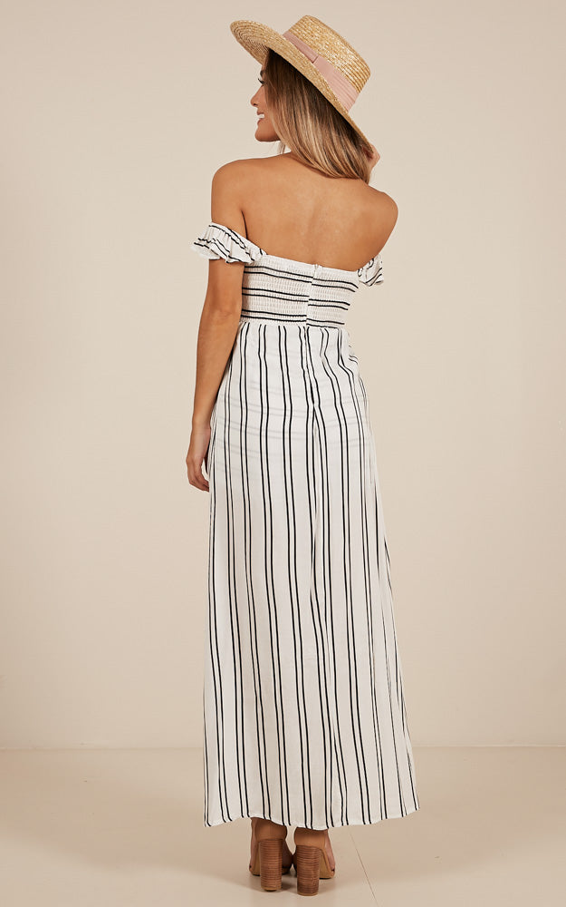 Thinking Bout You Maxi Playsuit In White Stripe