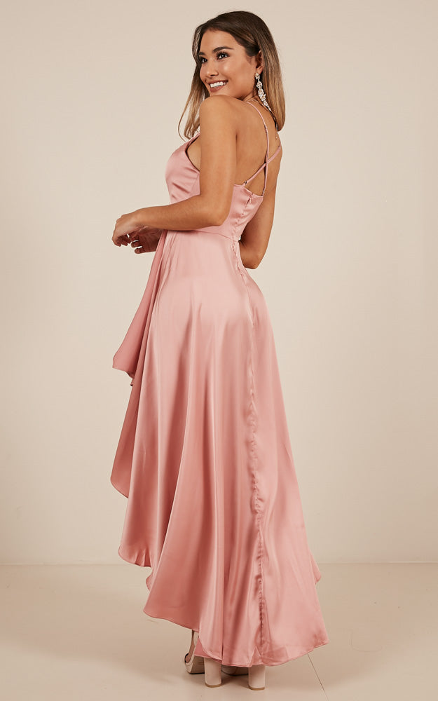 Soon Never Comes Dress In Pink Satin