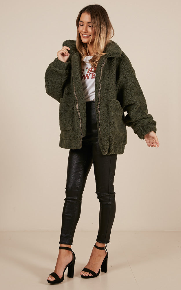 Point Blank Jacket in Khaki Teddy