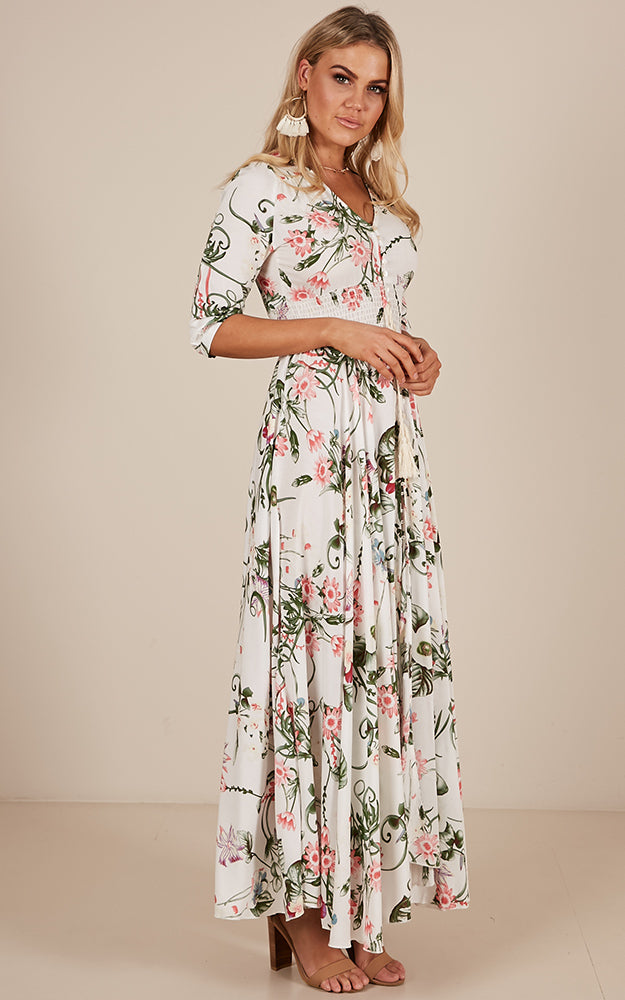 Lone Traveller Maxi Dress In White Floral