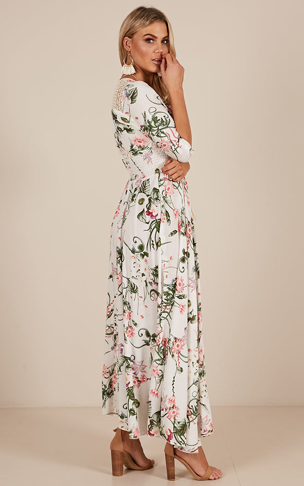 Lone Traveller Maxi Dress In White Floral
