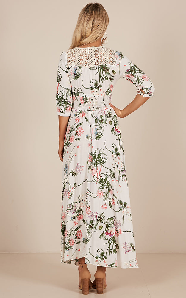 Lone Traveller Maxi Dress In White Floral